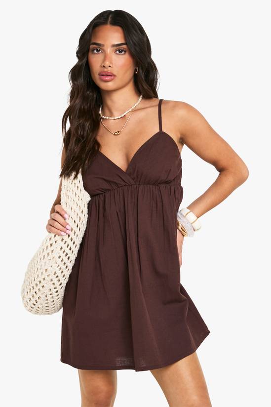 Petite Linen Look Cami Swing Mini Dress