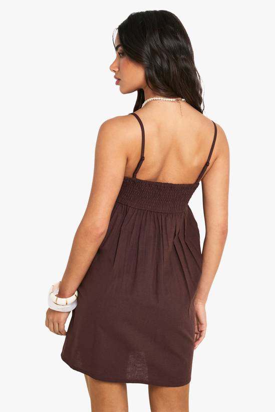 Petite Linen Look Cami Swing Mini Dress