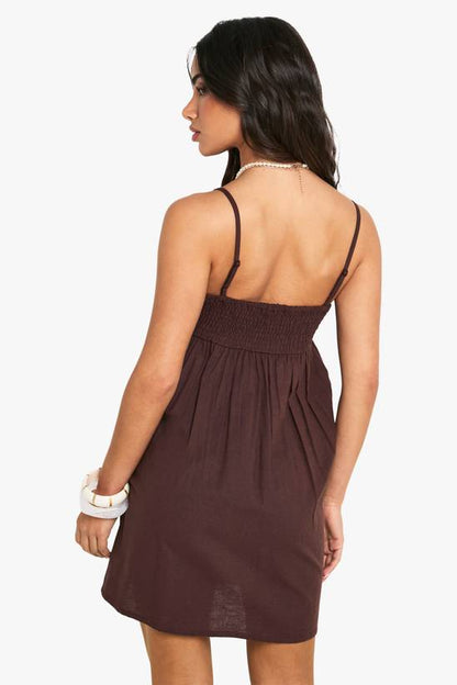 Petite Linen Look Cami Swing Mini Dress
