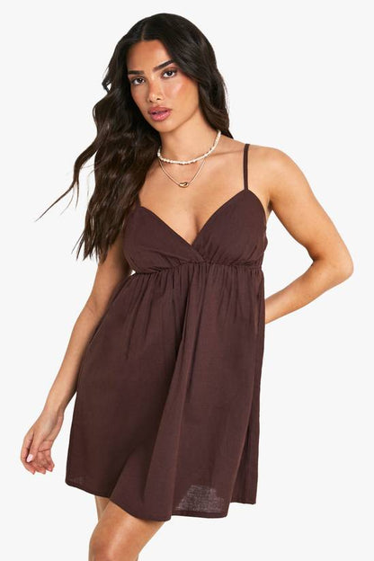 Petite Linen Look Cami Swing Mini Dress