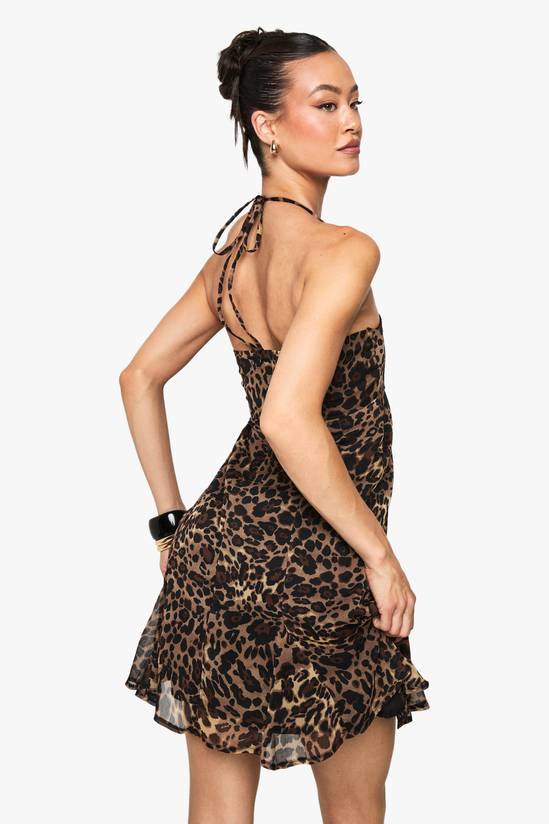 Tall Leopard Print Chiffon Strappy Square Neck Smock Mini Dress