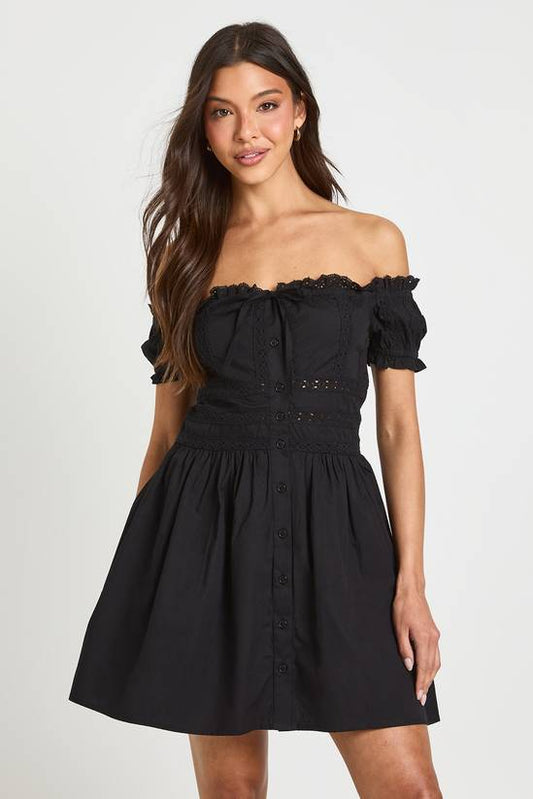 Lace Insert Bardot Mini Dress