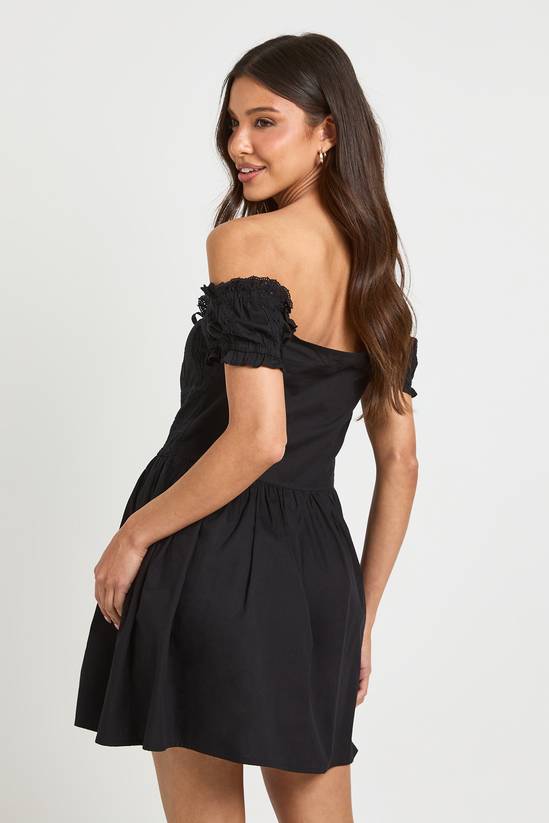 Lace Insert Bardot Mini Dress
