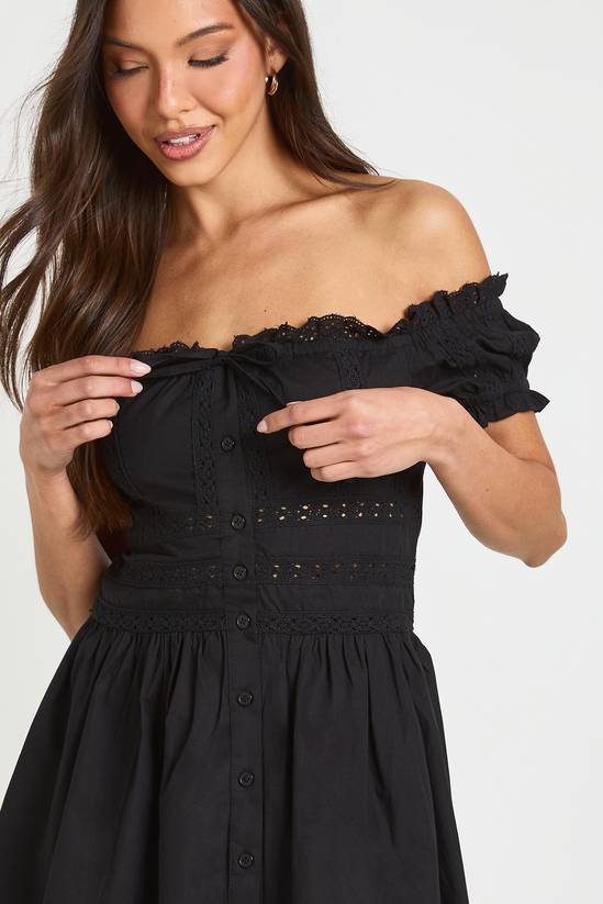Lace Insert Bardot Mini Dress