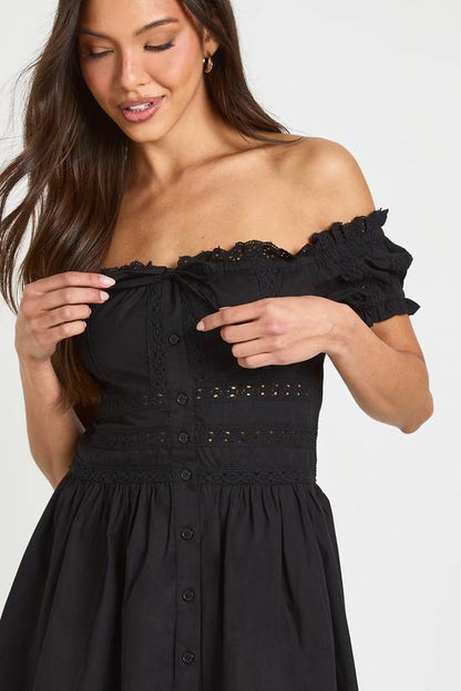 Lace Insert Bardot Mini Dress