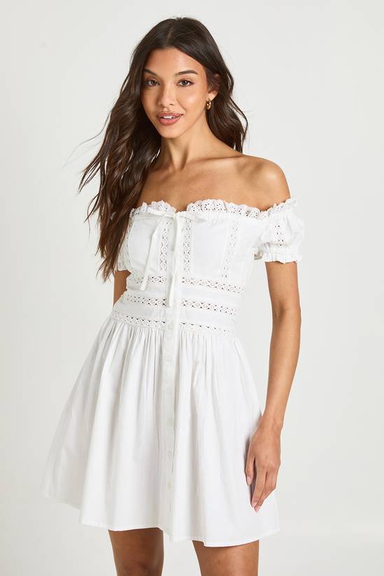 Lace Insert Bardot Mini Dress
