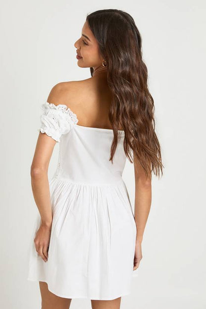 Lace Insert Bardot Mini Dress