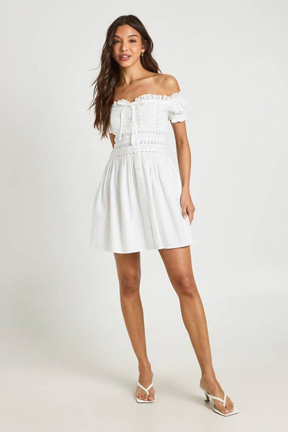 Lace Insert Bardot Mini Dress