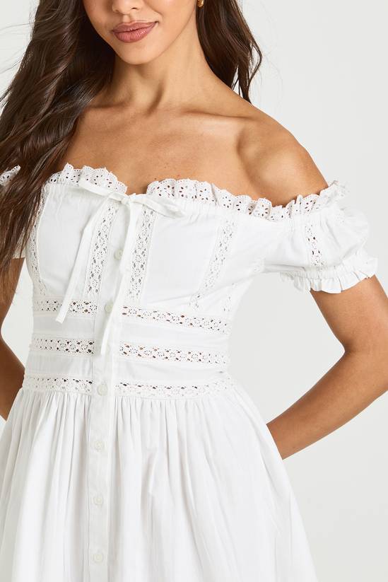Lace Insert Bardot Mini Dress