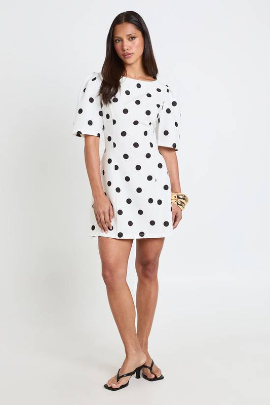 Polka Dot Structured Seam Detail Mini Dress