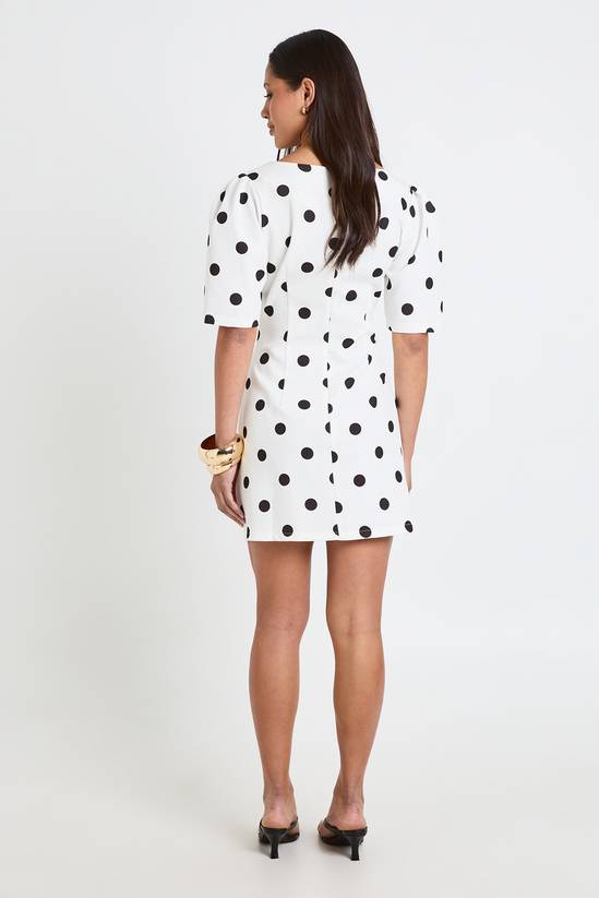 Polka Dot Structured Seam Detail Mini Dress