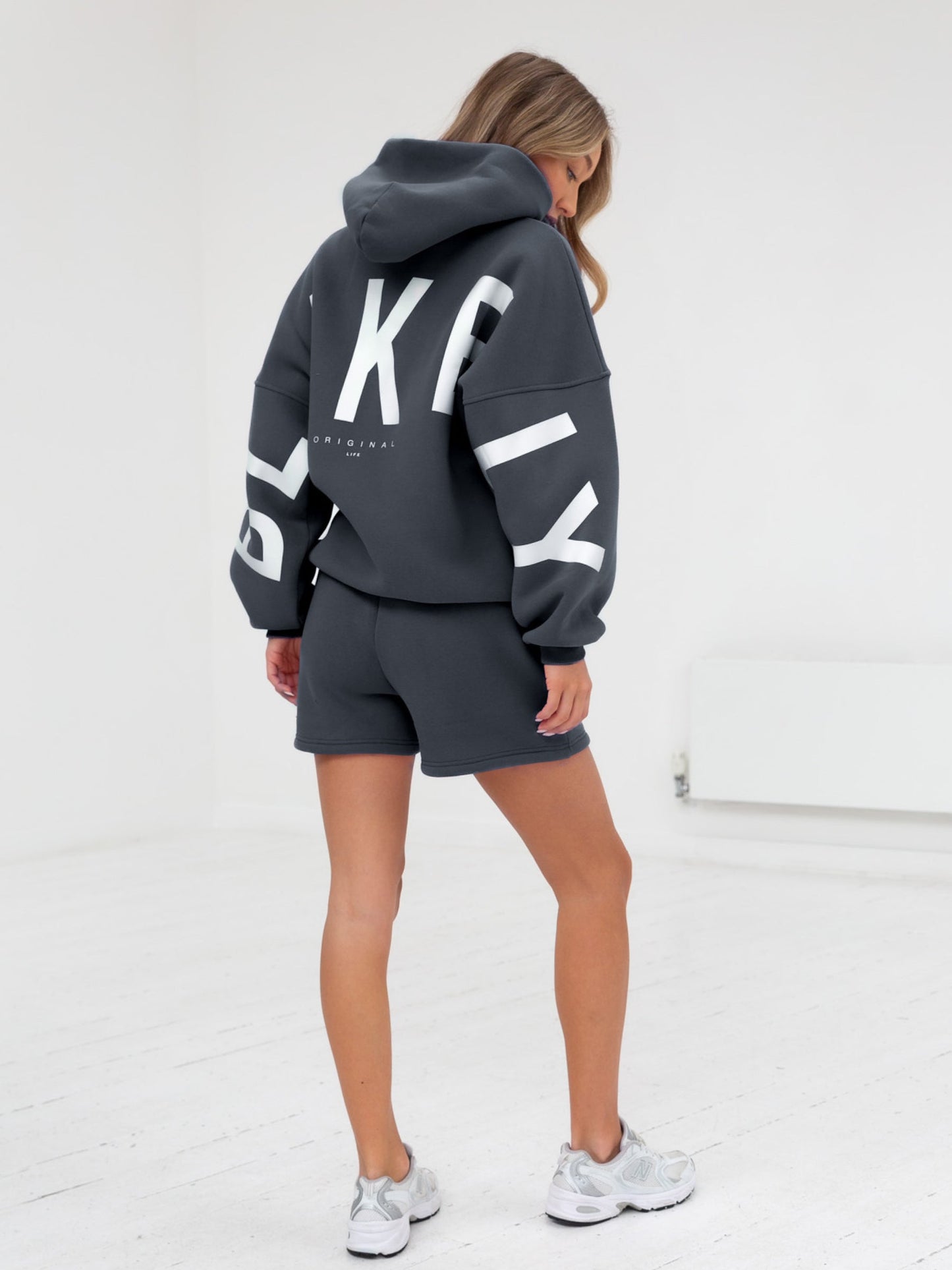 Isabel Hoodie & Jogger Shorts Set - Charcoal