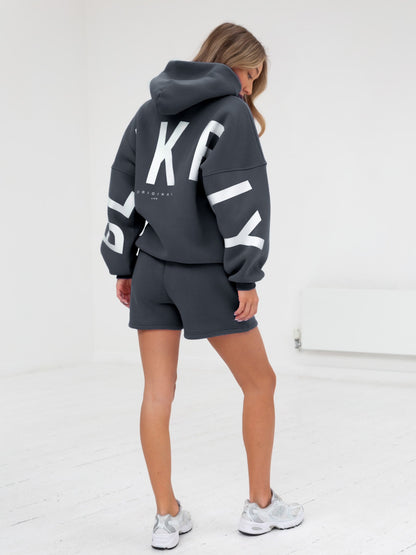 Isabel Hoodie & Jogger Shorts Set - Charcoal